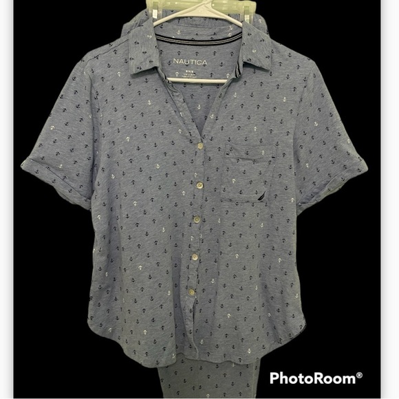 Nautica button up Pajamas size M one pocket bottom has stetch waist - Picture 3 of 12
